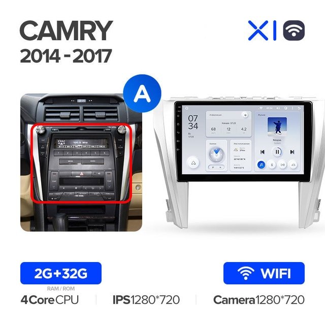 Штатная Магнитола Teyes X1 2+32Gb Wi-Fi Toyota Camry 7 XV 50 55 2014-2017 A 10