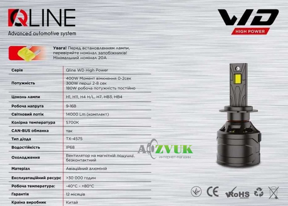 Светодиодные лампы (led) Qline WD High Power H4 6000K