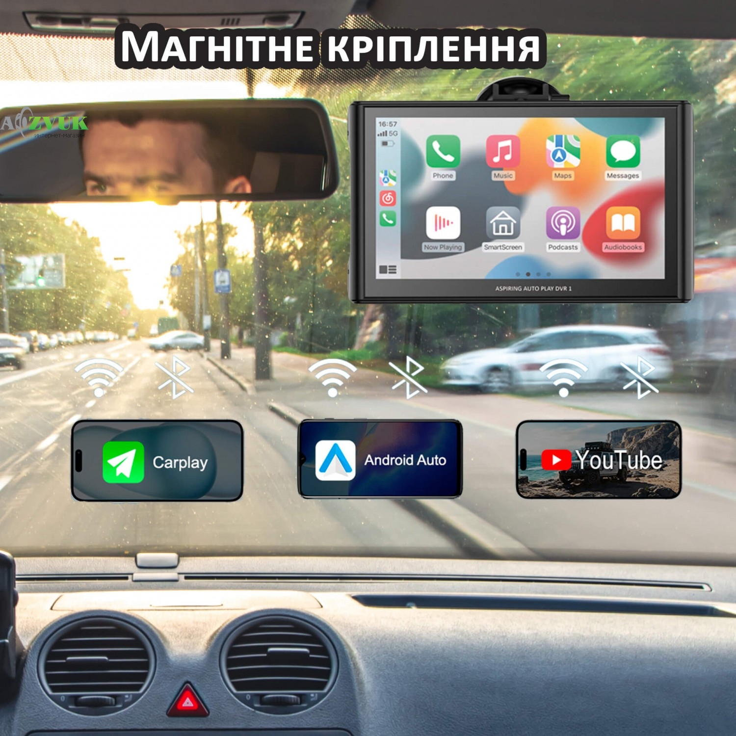 Видеорегистратор Aspiring Auto Play DVR 1, Magnet, CarPlay, Android auto