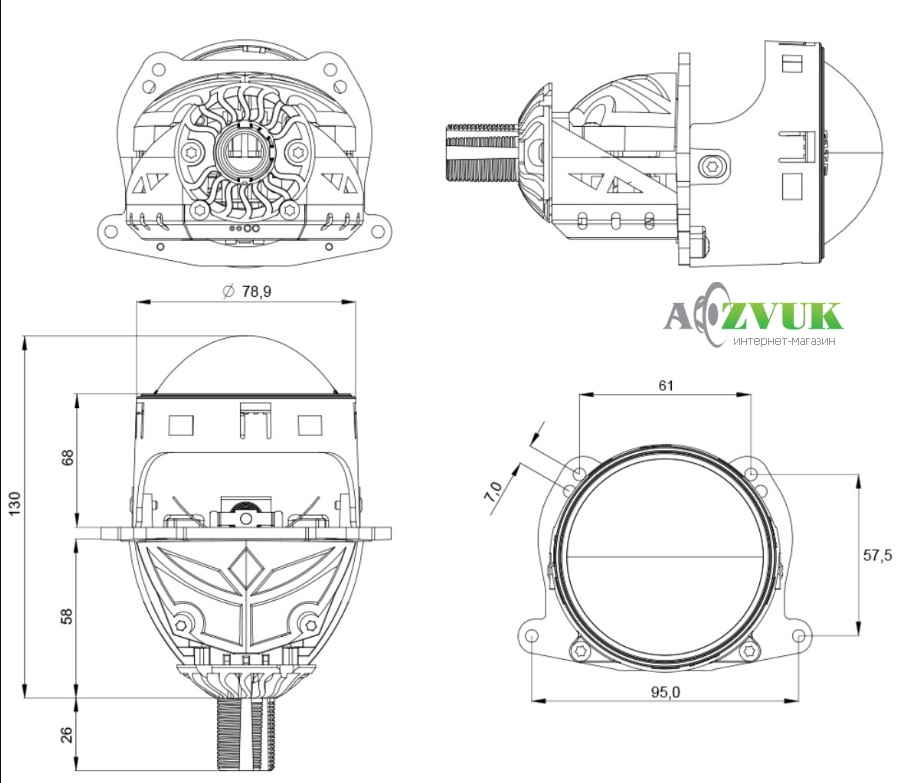 Линзы CYCLON LED BL 3.0 Q1 60/70W