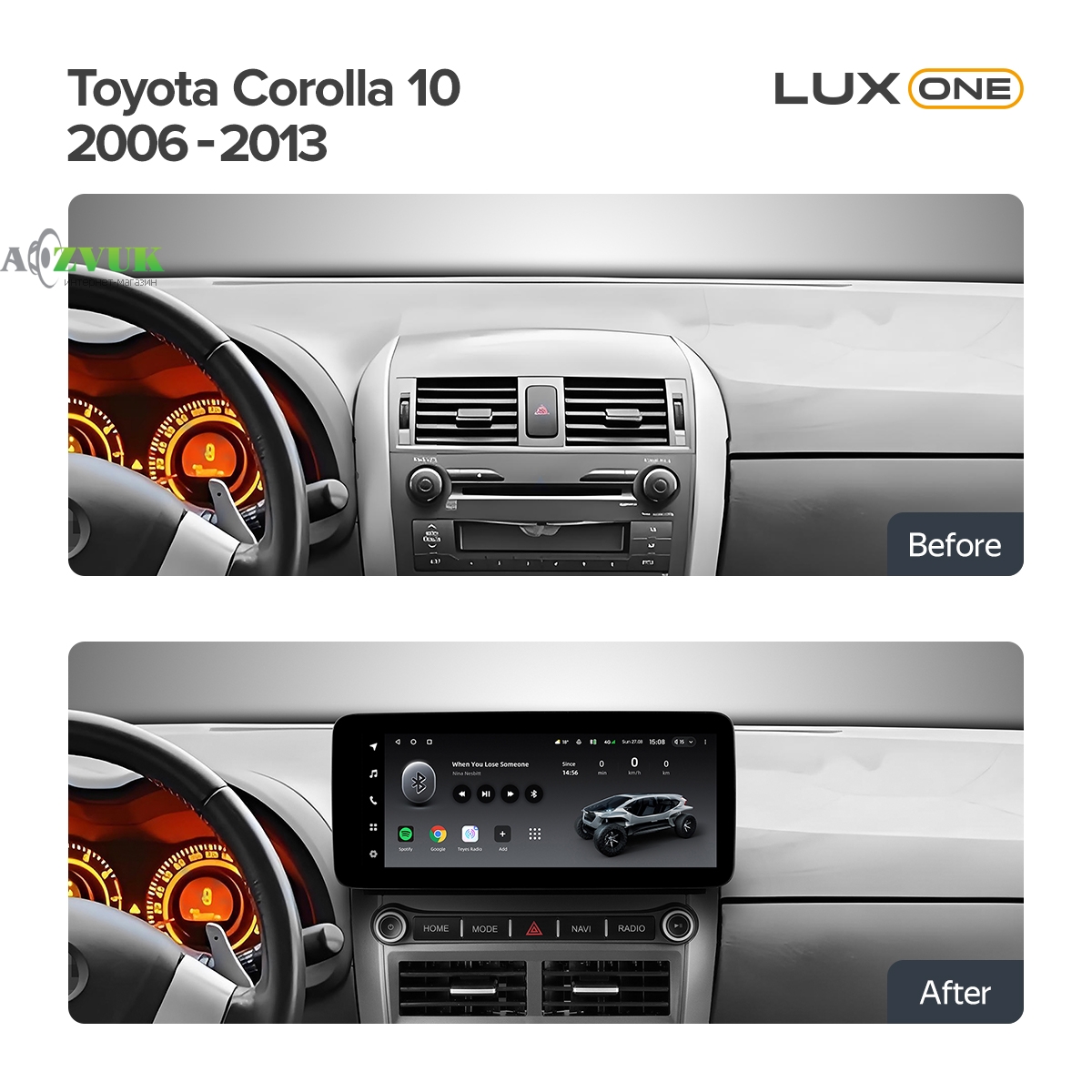 Штатная Магнитола Teyes LUX ONE 4+64 Gb Toyota Corolla 10 E140 E150 2006-2013 12.3