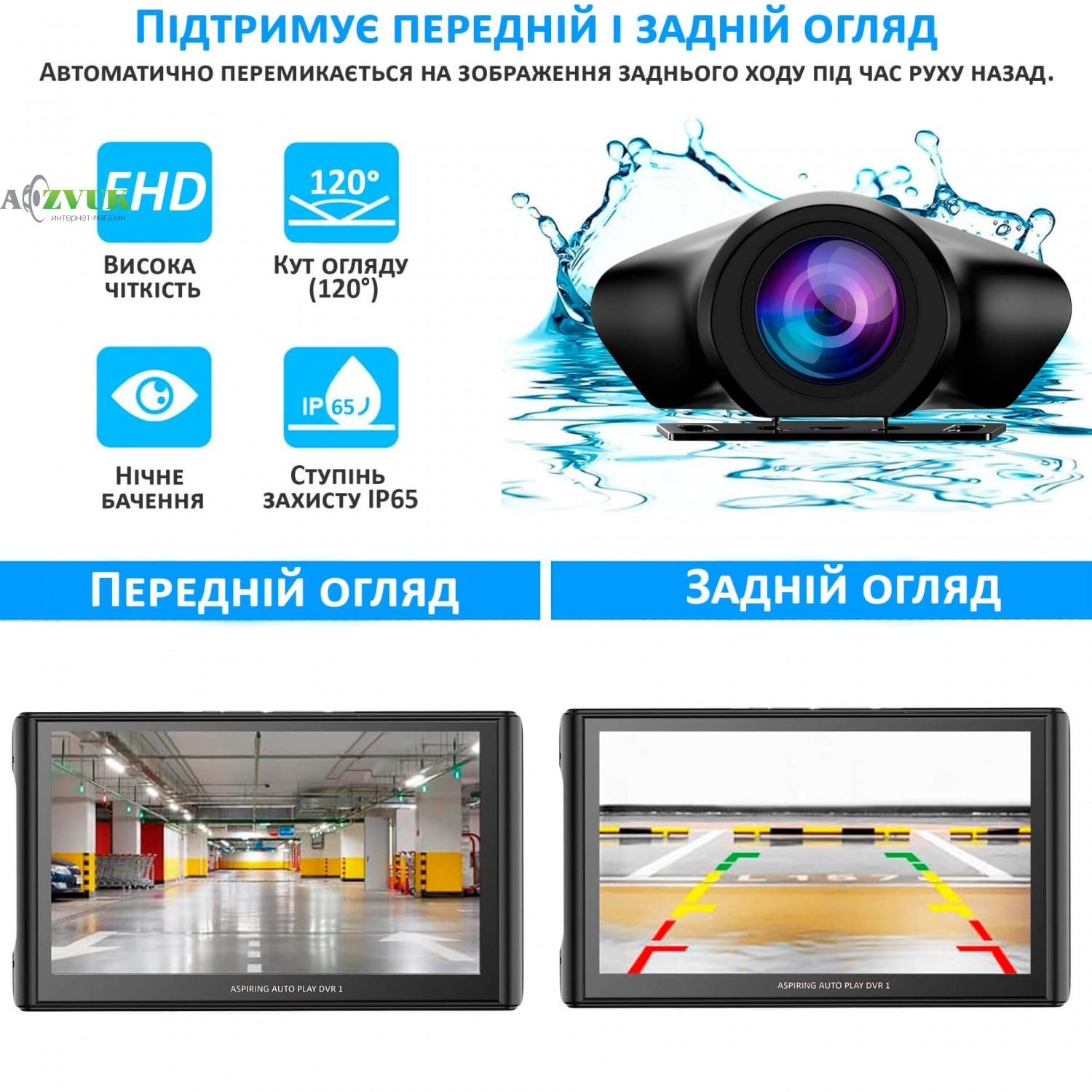Видеорегистратор Aspiring Auto Play DVR 1, Magnet, CarPlay, Android auto