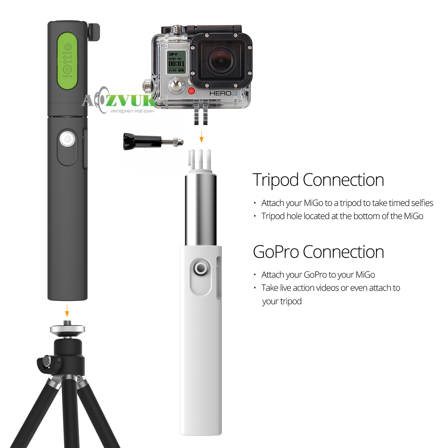  Монопод для селфи iOttie HLMPIO110BK MiGo Selfie Stick Black