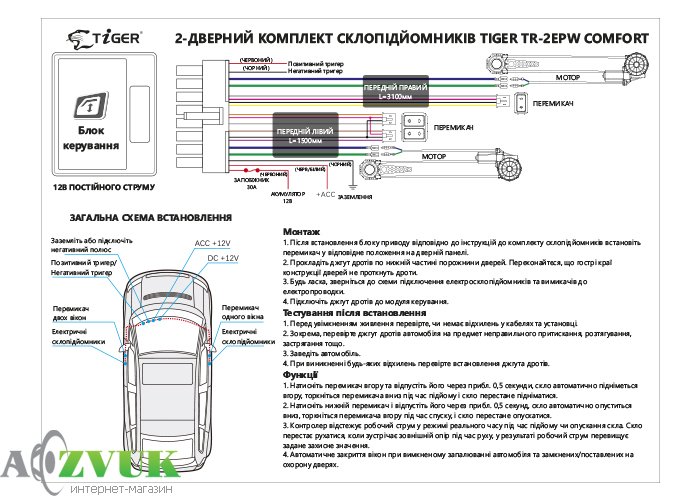 Стеклоподъемник Tiger TR-2EPW Comfort с доводчиком