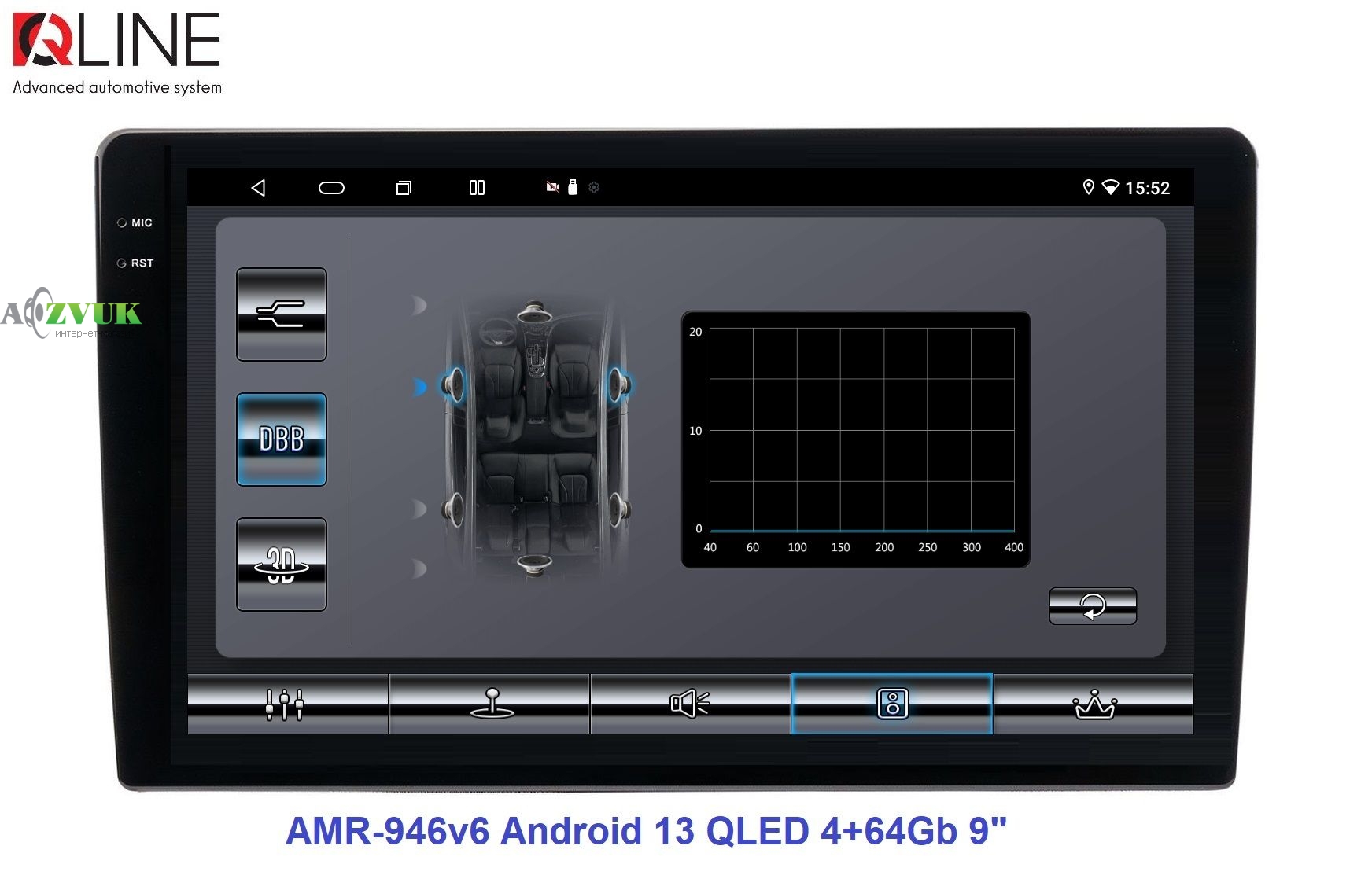 Мультимедиа ресивер Qline AMR-946v6 Android 13 QLED 4+64Gb 9