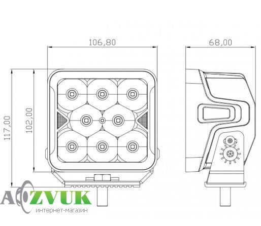 Фары дневного света StarLight SL-W0240S квадратная, дальний свет WHITE + DRL 40W 4800Lm 5700K 12/24V
