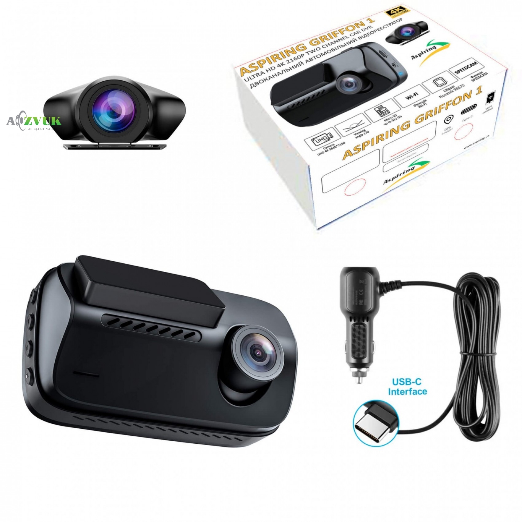 Видеорегистратор Aspiring Griffon 1 Dual, 4K, Speedcam, Wi-Fi, GPS