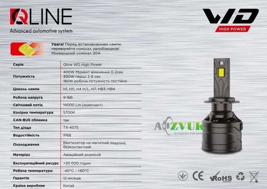 Светодиодные лампы (led) Qline WD High Power H1 6000K