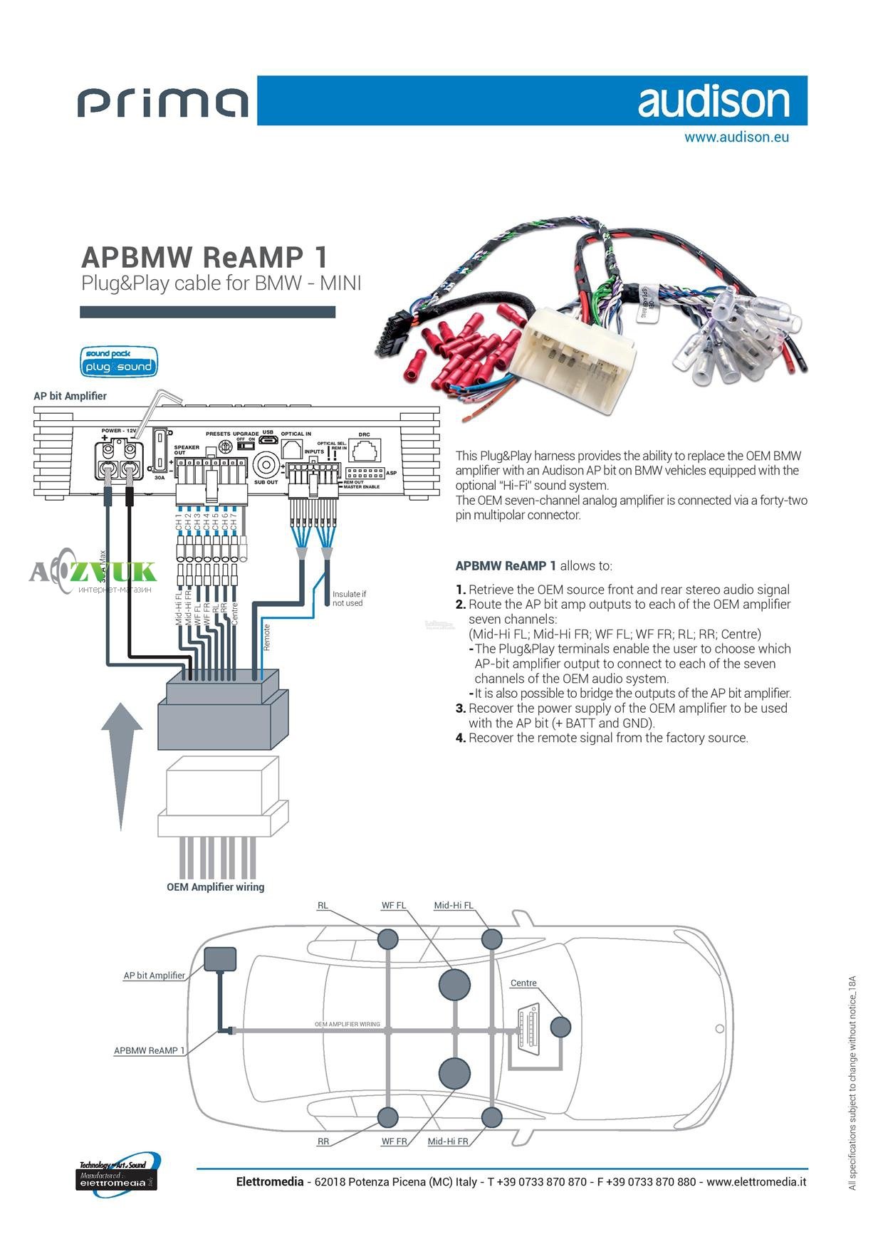  Кабель для подключения усилителя Audison APBMW ReAMP 1 Adapter Cable BMW-42PIN