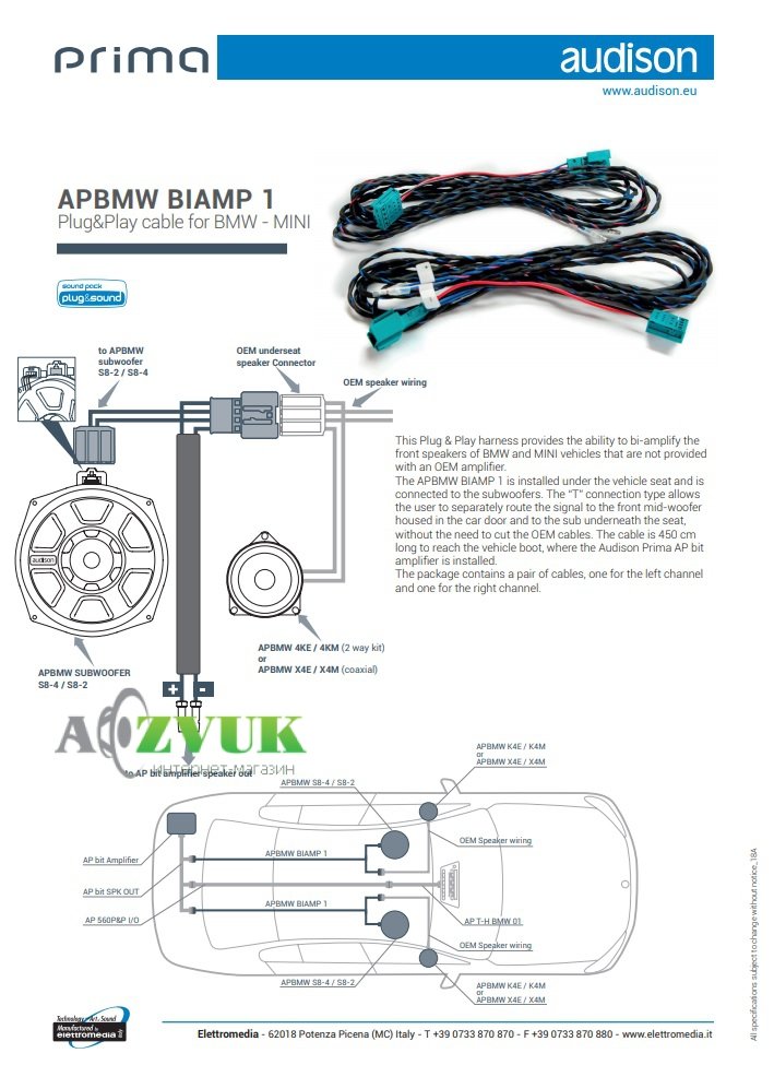  Кабель для подключения усилителя Audison APBMW BIAMP1