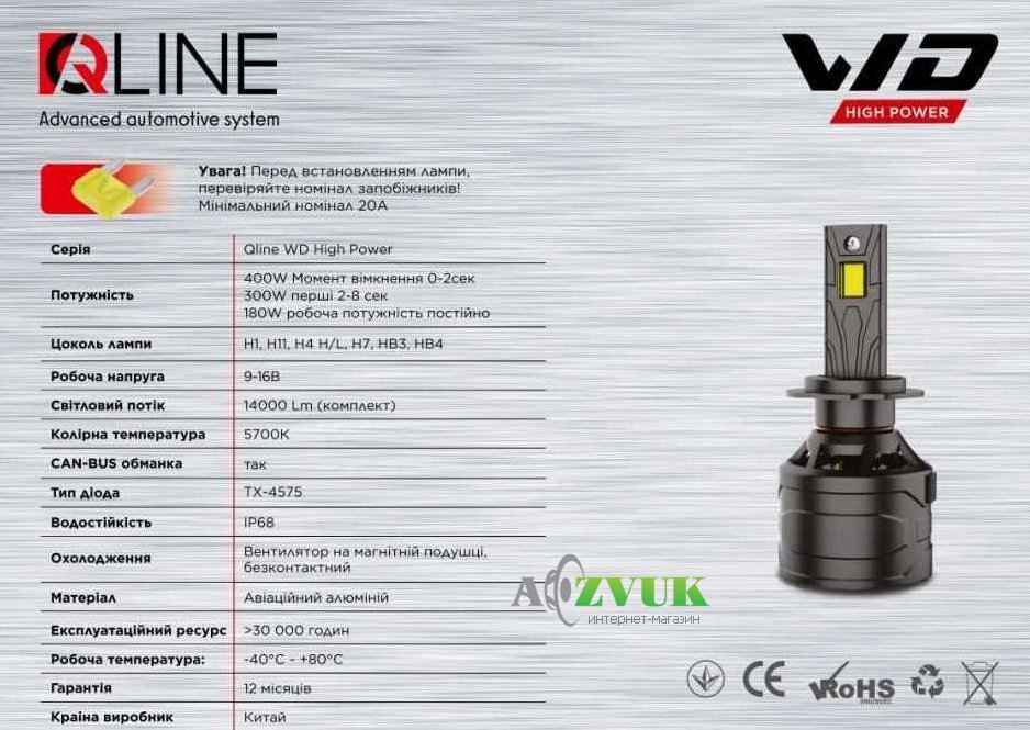 Светодиодные лампы (led) Qline WD High Power H7 6000K
